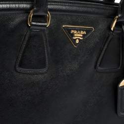 Pre Owned Prada Black Saffiano Lux Leather Parabole Tote