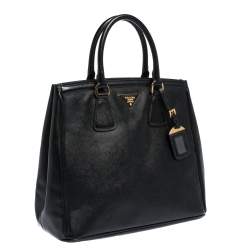 Pre Owned Prada Black Saffiano Lux Leather Parabole Tote