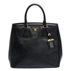 Pre Owned Prada Black Saffiano Lux Leather Parabole Tote