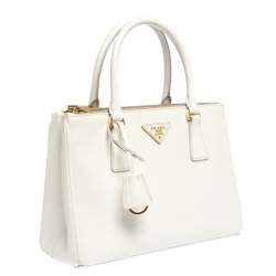 Pre Owned Prada White Saffiano Lux Leather Small Double Zip Tote