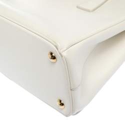 Pre Owned Prada White Saffiano Lux Leather Small Double Zip Tote