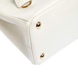 Pre Owned Prada White Saffiano Lux Leather Small Double Zip Tote