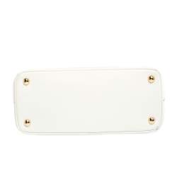 Pre Owned Prada White Saffiano Lux Leather Small Double Zip Tote