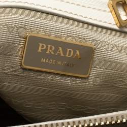 Pre Owned Prada White Saffiano Lux Leather Small Double Zip Tote
