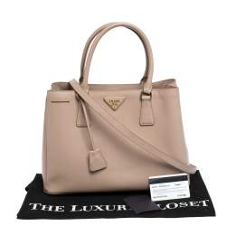 Pre Owned Prada Beige Saffiano Lux Leather Medium Galleria Tote