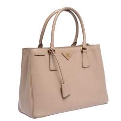 Pre Owned Prada Beige Saffiano Lux Leather Medium Galleria Tote