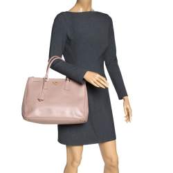 Pre Owned Prada Nude Beige Saffiano Lux Leather Large Double Zip Tote