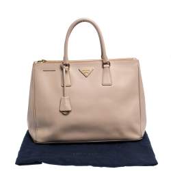 Pre Owned Prada Nude Beige Saffiano Lux Leather Large Double Zip Tote