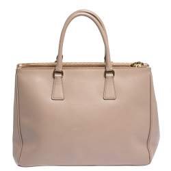 Pre Owned Prada Nude Beige Saffiano Lux Leather Large Double Zip Tote