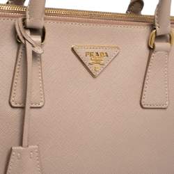 Pre Owned Prada Nude Beige Saffiano Lux Leather Large Double Zip Tote