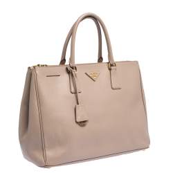 Pre Owned Prada Nude Beige Saffiano Lux Leather Large Double Zip Tote