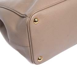 Pre Owned Prada Nude Beige Saffiano Lux Leather Large Double Zip Tote