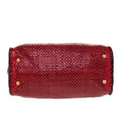 Pre Owned Prada Red/Brown Woven Leather Madras Top Handle Bag