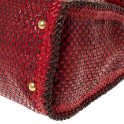 Pre Owned Prada Red/Brown Woven Leather Madras Top Handle Bag
