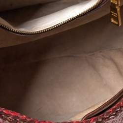 Pre Owned Prada Red/Brown Woven Leather Madras Top Handle Bag