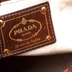 Pre Owned Prada Red/Brown Woven Leather Madras Top Handle Bag