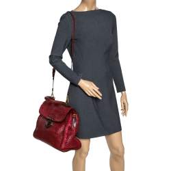 Pre Owned Prada Red/Brown Woven Leather Madras Top Handle Bag