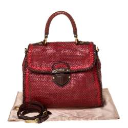 Pre Owned Prada Red/Brown Woven Leather Madras Top Handle Bag