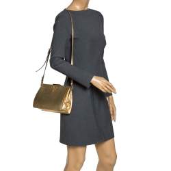 Pre Owned Prada Gold Saffiano Lux Leather Light Frame Shoulder Bag