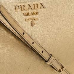 Pre Owned Prada Gold Saffiano Lux Leather Light Frame Shoulder Bag