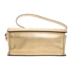 Pre Owned Prada Gold Saffiano Lux Leather Light Frame Shoulder Bag