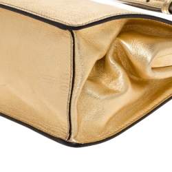 Pre Owned Prada Gold Saffiano Lux Leather Light Frame Shoulder Bag