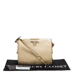 Pre Owned Prada Gold Saffiano Lux Leather Light Frame Shoulder Bag