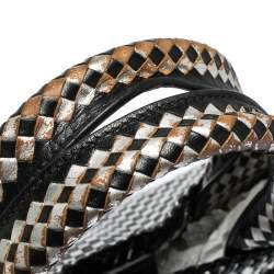 Pre Owned Prada Black/Silver Woven Leather Madras Tote