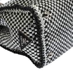 Pre Owned Prada Black/Silver Woven Leather Madras Tote