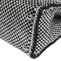 Pre Owned Prada Black/Silver Woven Leather Madras Tote