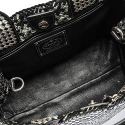 Pre Owned Prada Black/Silver Woven Leather Madras Tote
