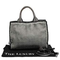 Pre Owned Prada Black/Silver Woven Leather Madras Tote