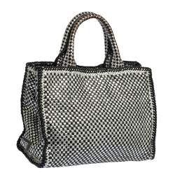 Pre Owned Prada Black/Silver Woven Leather Madras Tote