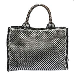 Pre Owned Prada Black/Silver Woven Leather Madras Tote