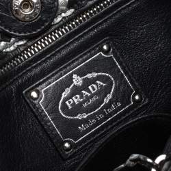 Pre Owned Prada Black/Silver Woven Leather Madras Tote