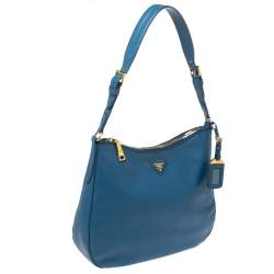 Pre Owned Prada Blue Saffiano Lux Leather Hobo
