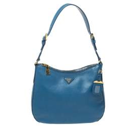 Pre Owned Prada Blue Saffiano Lux Leather Hobo