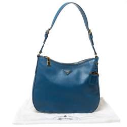Pre Owned Prada Blue Saffiano Lux Leather Hobo