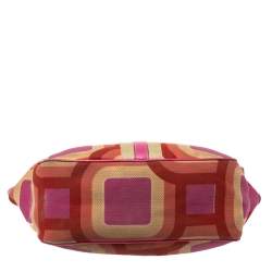 Pre Owned Prada Multicolor Printed Canvas and Leather Flap Hobo