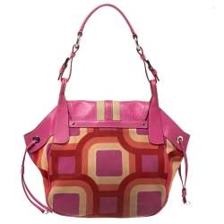 Pre Owned Prada Multicolor Printed Canvas and Leather Flap Hobo
