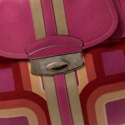 Pre Owned Prada Multicolor Printed Canvas and Leather Flap Hobo