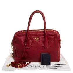 Pre Owned Prada Red Vitello Daino Leather Bowler Bag