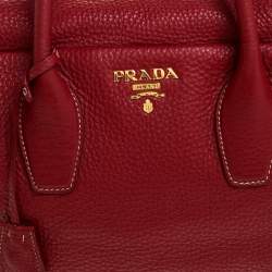 Pre Owned Prada Red Vitello Daino Leather Bowler Bag
