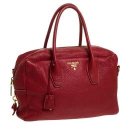 Pre Owned Prada Red Vitello Daino Leather Bowler Bag