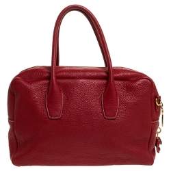 Pre Owned Prada Red Vitello Daino Leather Bowler Bag