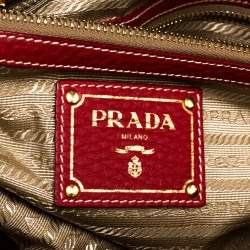Pre Owned Prada Red Vitello Daino Leather Bowler Bag