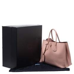 Pre Owned Prada Pink Saffiano Cuir Leather Medium Double Handle Tote