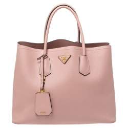 Pre Owned Prada Pink Saffiano Cuir Leather Medium Double Handle Tote