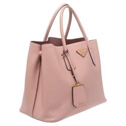 Pre Owned Prada Pink Saffiano Cuir Leather Medium Double Handle Tote