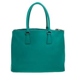 Pre Owned Prada Green Soft Leather Medium Double Zip Tote